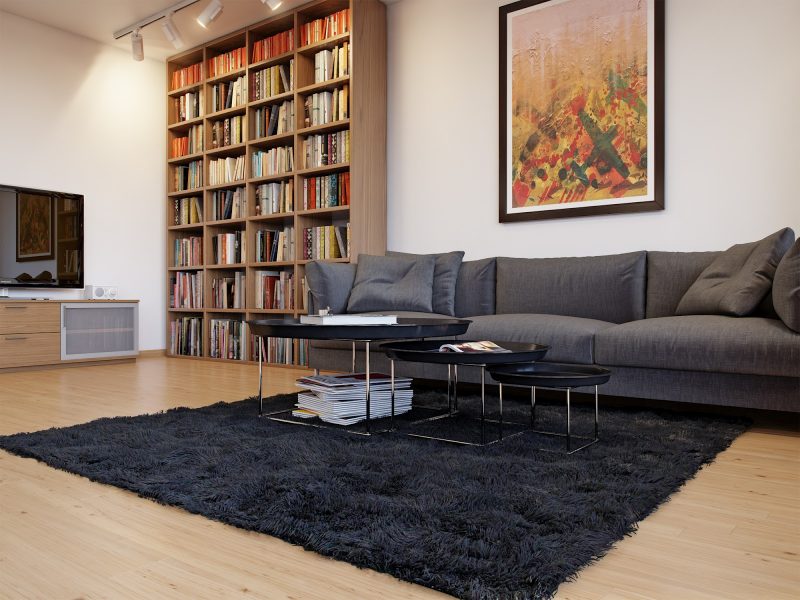 Bright modern living room photographed for a real estate listing